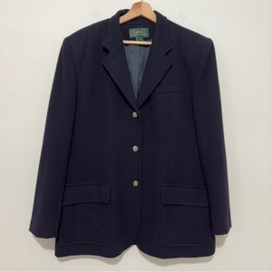 Lauren Ralph Lauren Navy  Wool Jacket Blazer Logo Buttons Size 16